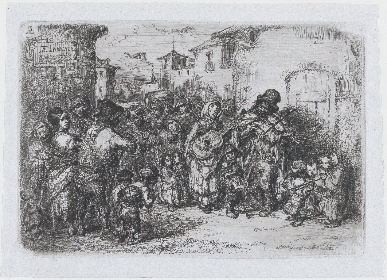 Levy 3: katumuusikoiden ryhmä espanjalaisten tapojen ja harrastusten sarjasta ..., 1850. tekijältä Francisco Lameyer Berenguer