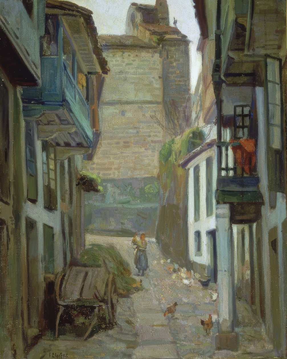 CALLE DE SANTA MARIA - BETANZOS - OLEO / LIENZO - 59x46 CM tekijältä Francisco Llorens Diaz