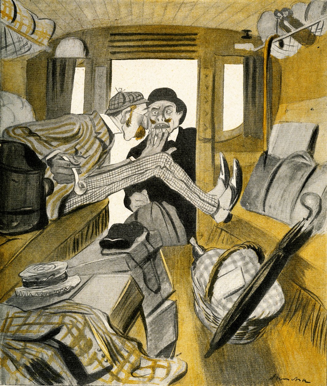 Englantilainen estää ranskalaista istumasta junan vapaalla paikalla, 1903. tekijältä Francisco Sancha y Lengo