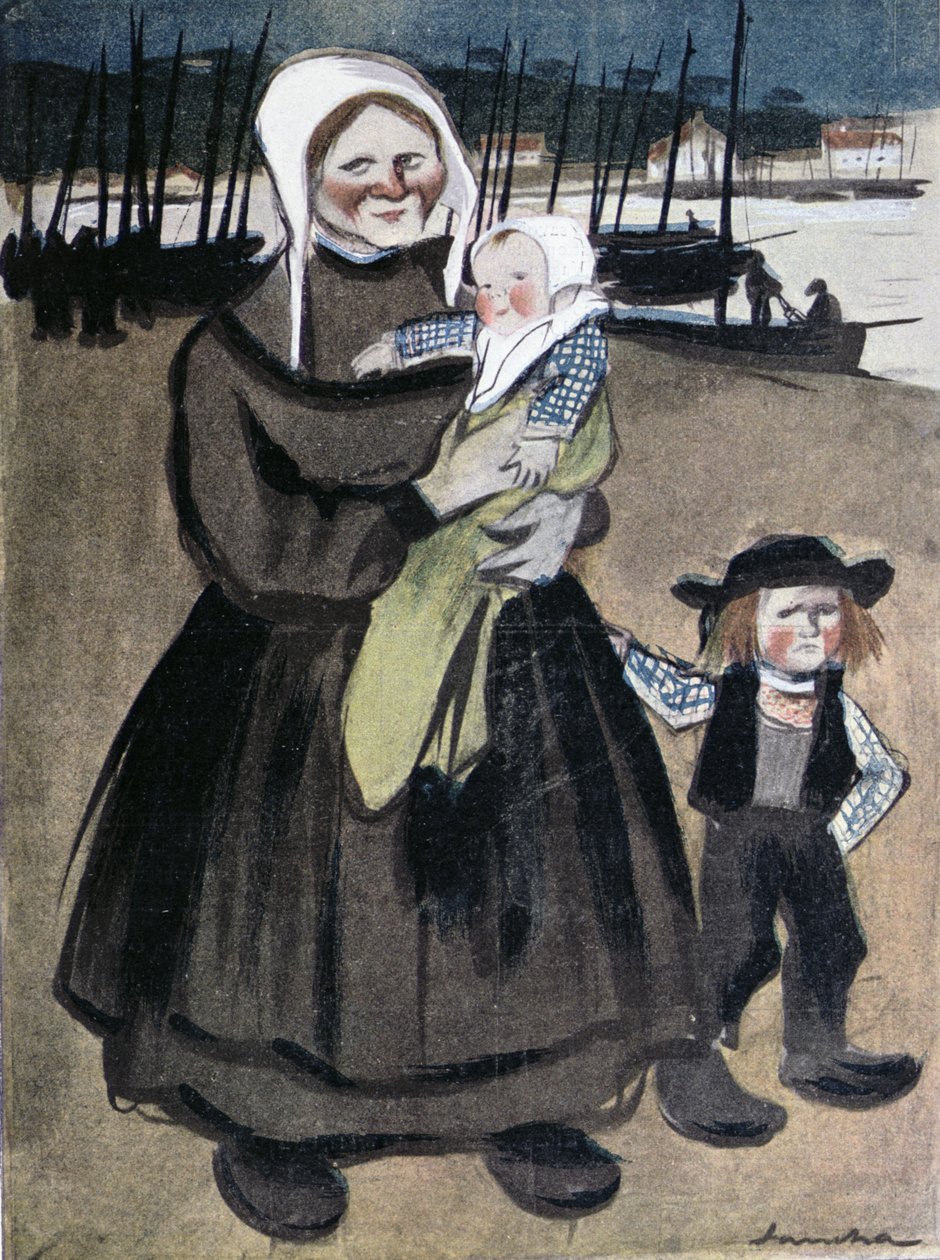 Bretagnen nälänhätä, kuvitus "La Vie en Rose" -teoksen erityispainoksesta, joka tuotettiin bretagnelaisten hyväksi, 1903. tekijältä Francisco Sancha y Lengo