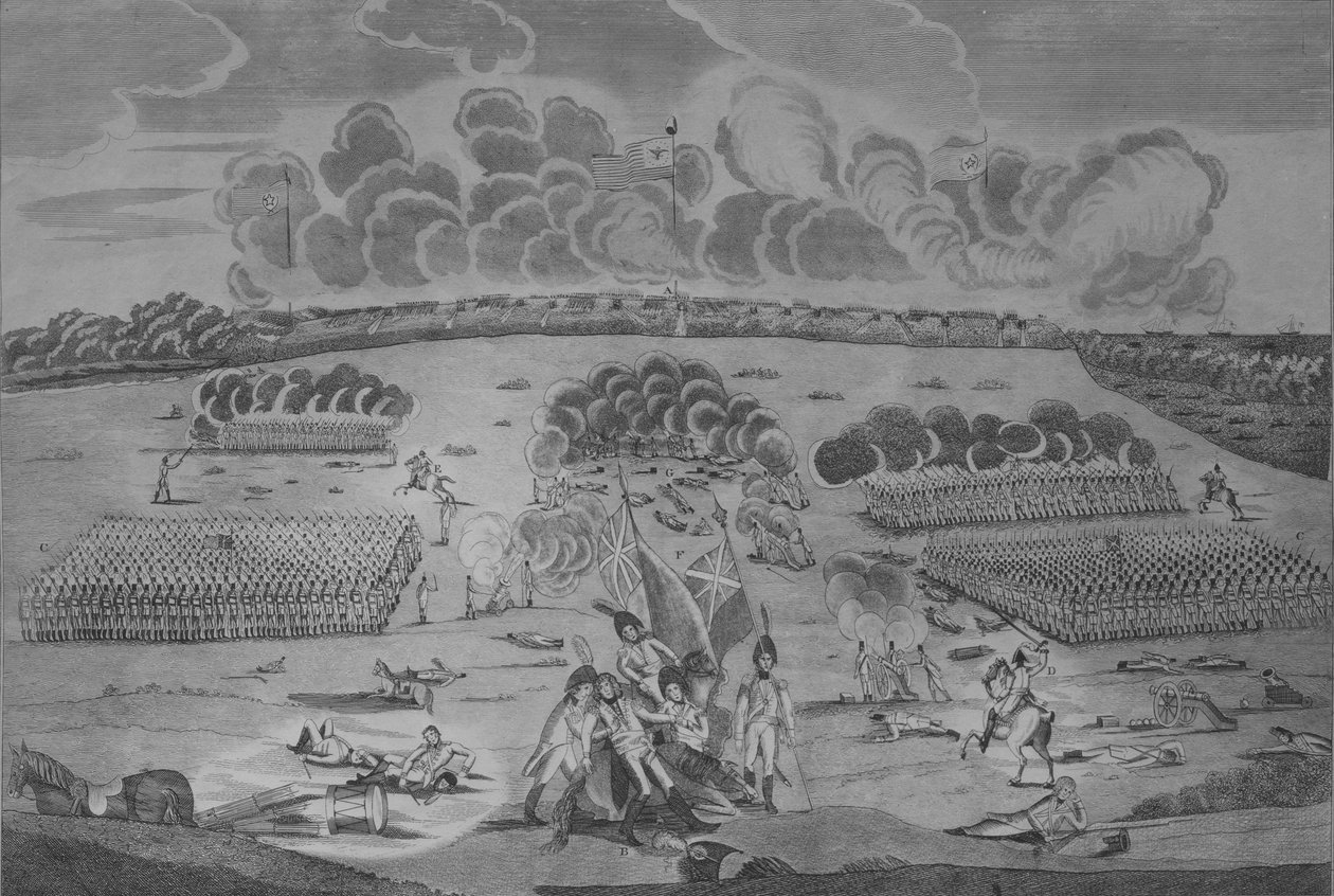 Oikea näkemys taistelusta lähellä New Orleansin kaupunkia 8. tammikuuta 1815, n. 1816. tekijältä Francisco Scacki