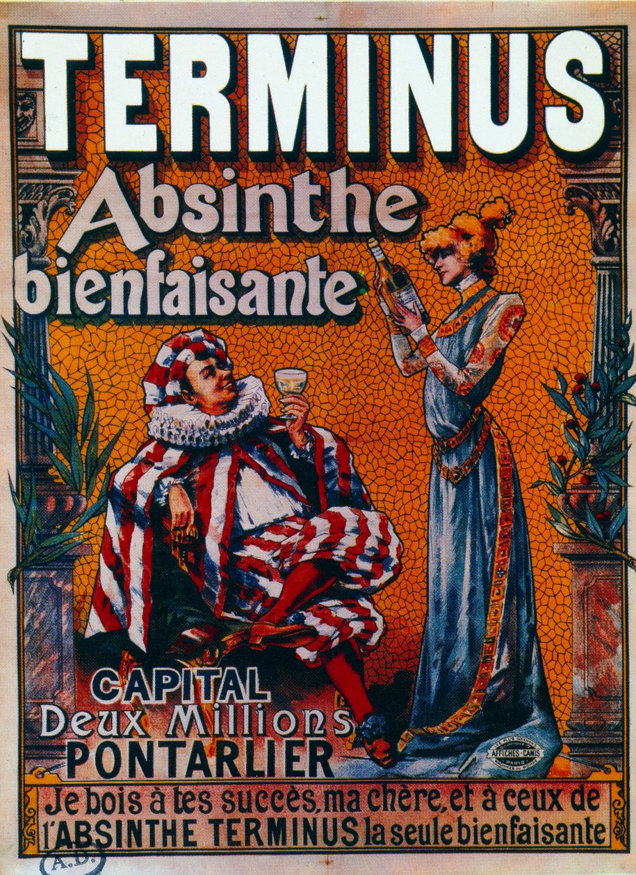 Pontarlierin terminus "hyödyllisen absintin" mainonta (juliste) tekijältä Francisco Tamagno