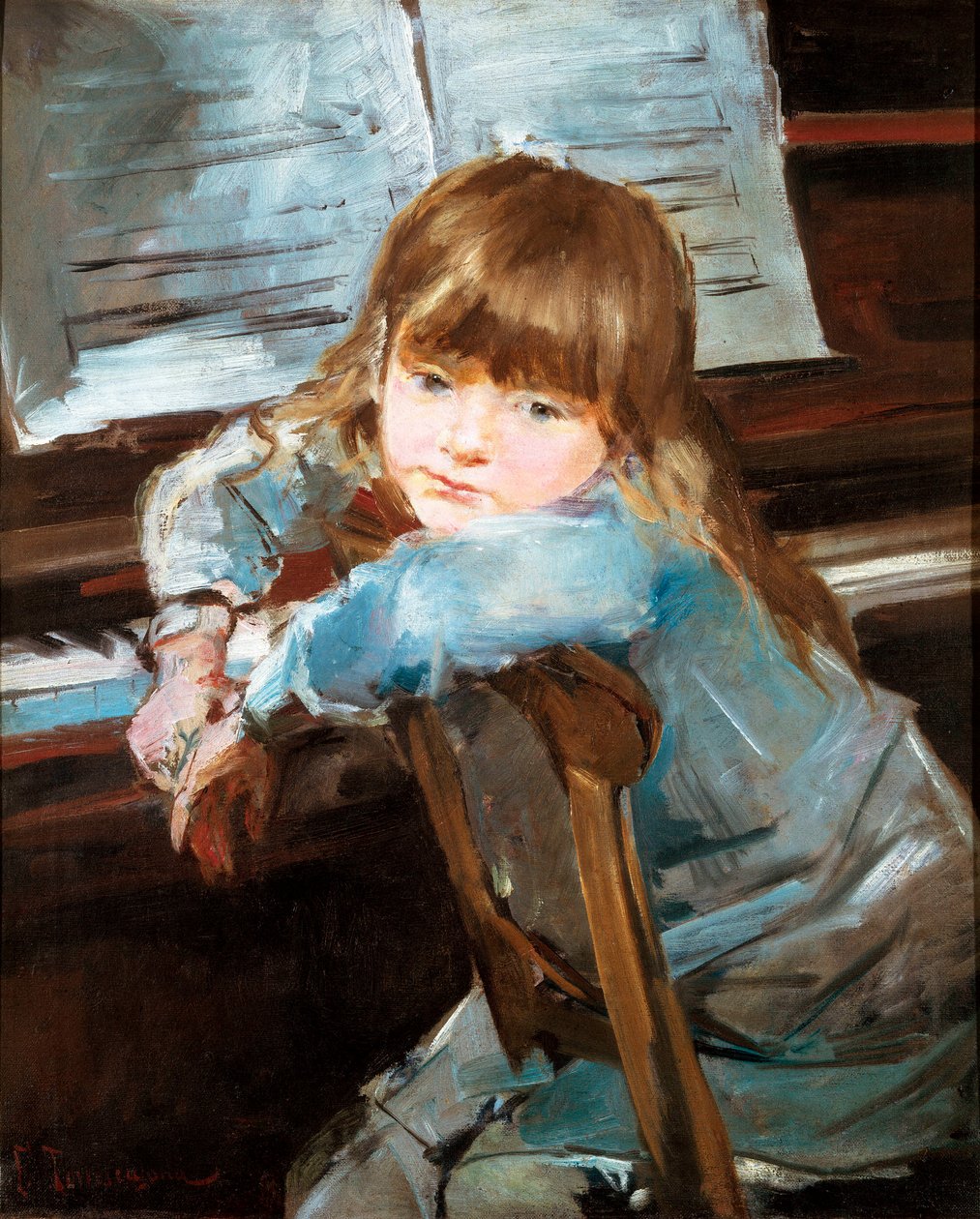 Nina pianon edessä (Nina pianon edessä). Francesc Torrescassanan (1845-1918) maalaus tekijältä Francisco Torrescassana
