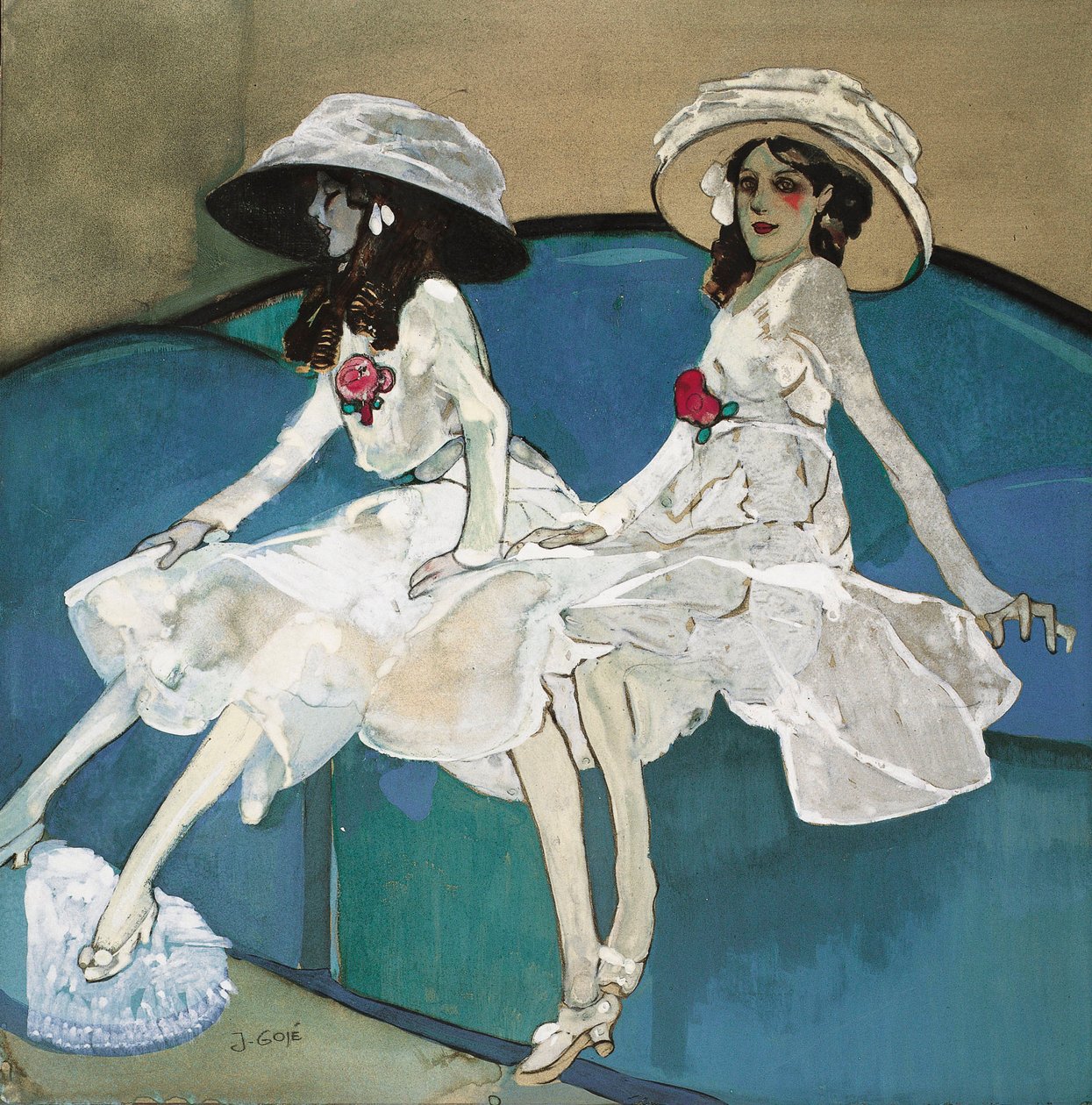 Deux soeurs - Kaksi sisarta - Xavier Gosen (1876-1915) maalaus, n. 1910 - Öljy kankaalle - Katalonian kansallinen taidemuseo, Barcelona tekijältä Francisco Xavier Gose