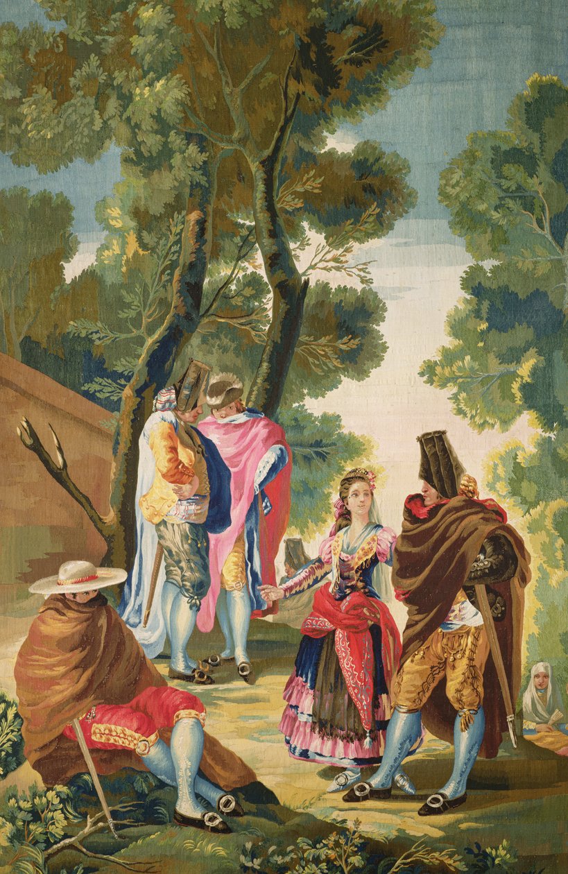 Maja ja naamioituneet miehet, n.1777 (kuvakudos) tekijältä Francisco de Goya
