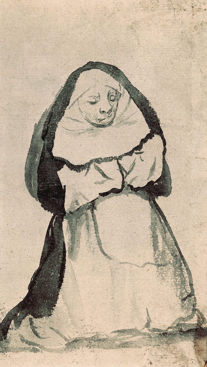 Polvistuva nunna rukouksessa, 1800-luvun alku (piirustus) tekijältä Francisco de Goya