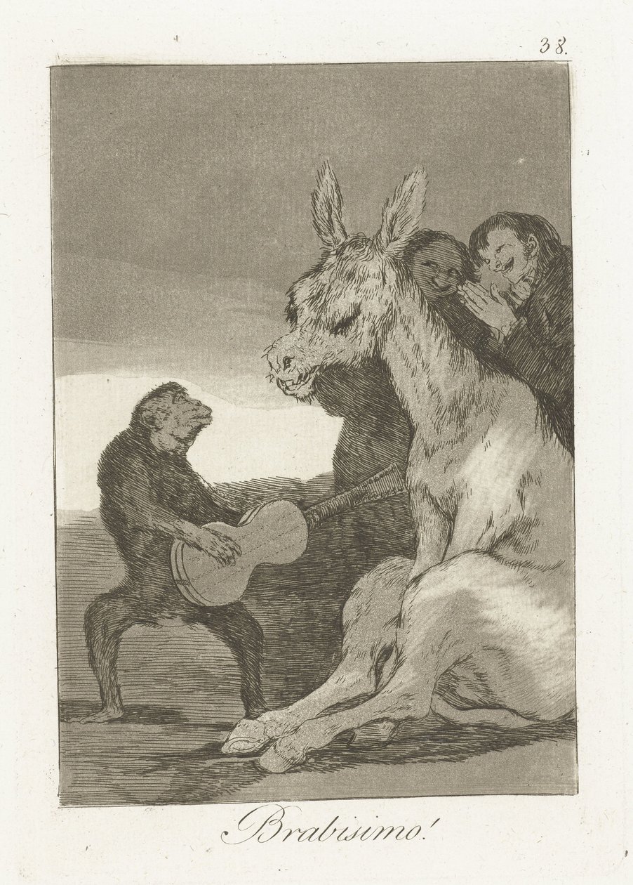 Bravo! Brabisimo! (otsikko esineessä) Los Caprichos (sarjan nimi) tekijältä Francisco de Goya