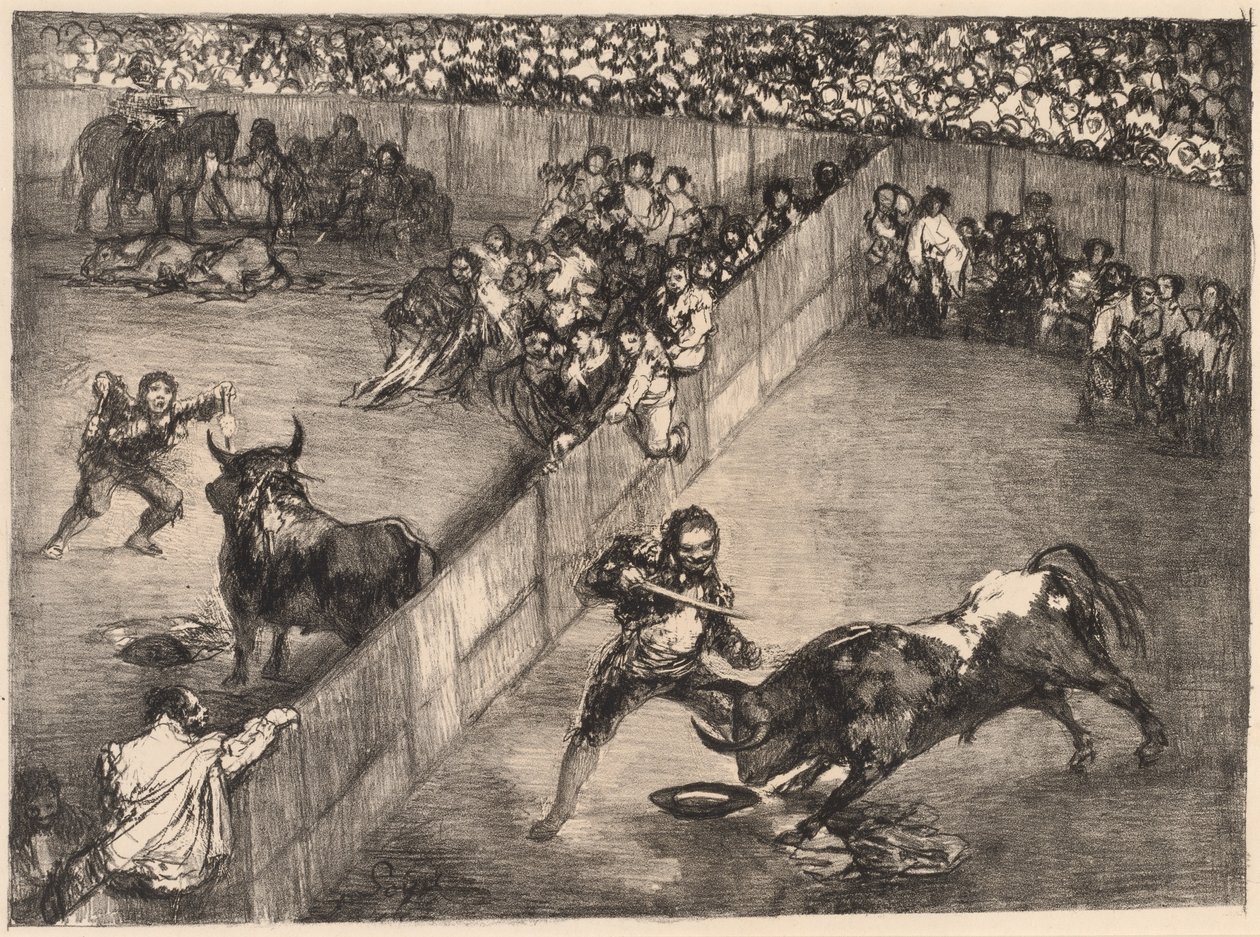 Härkätaistelu jaetussa kehässä tekijältä Francisco de Goya