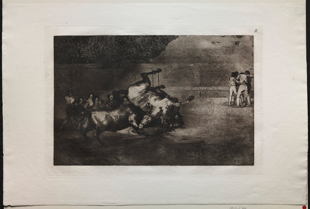 Härkätaistelut: Härän heittama hevonen, 1876. tekijältä Francisco de Goya
