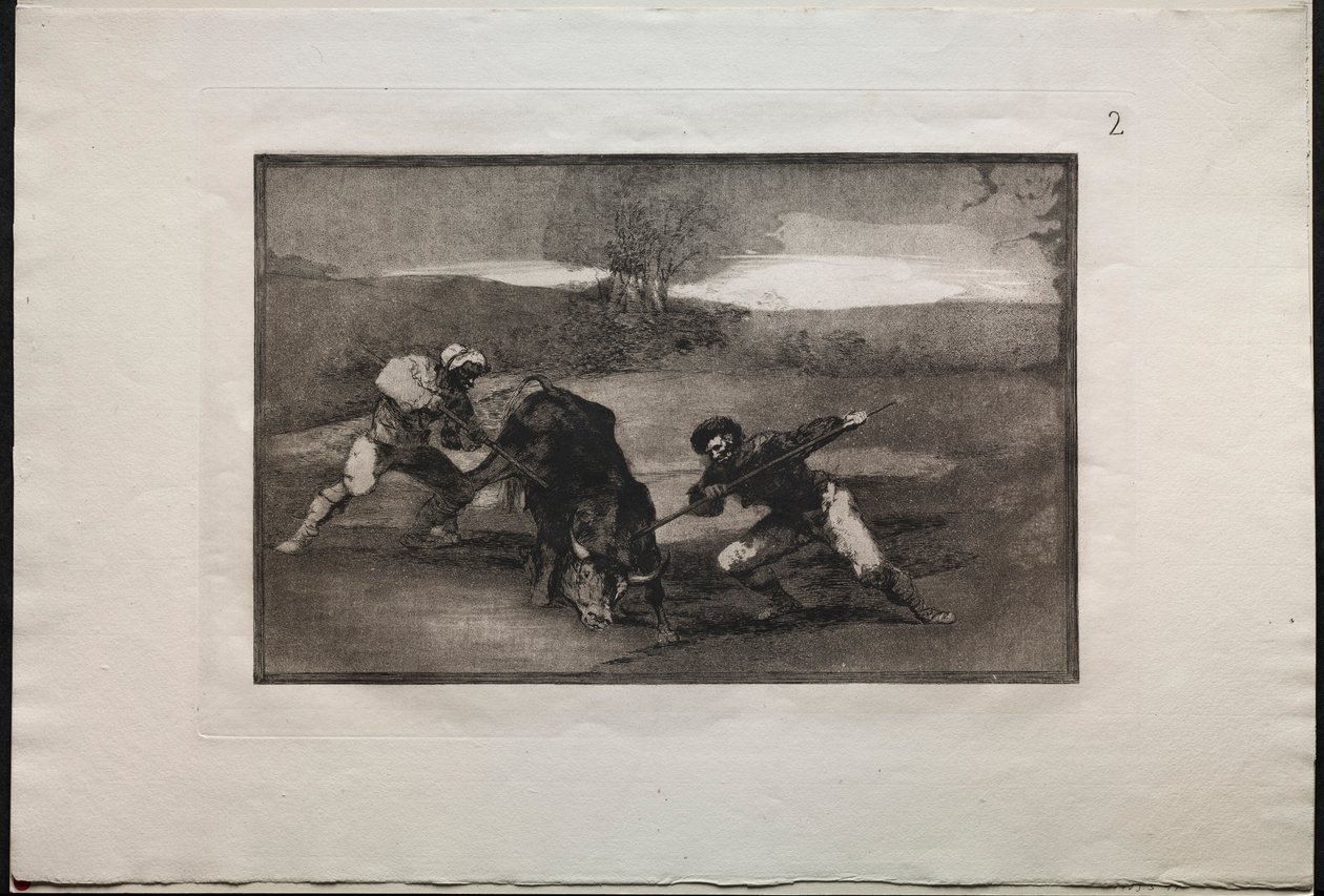 Härkätaistelut: Toinen tapa metsästää jalan, 1876. tekijältä Francisco de Goya