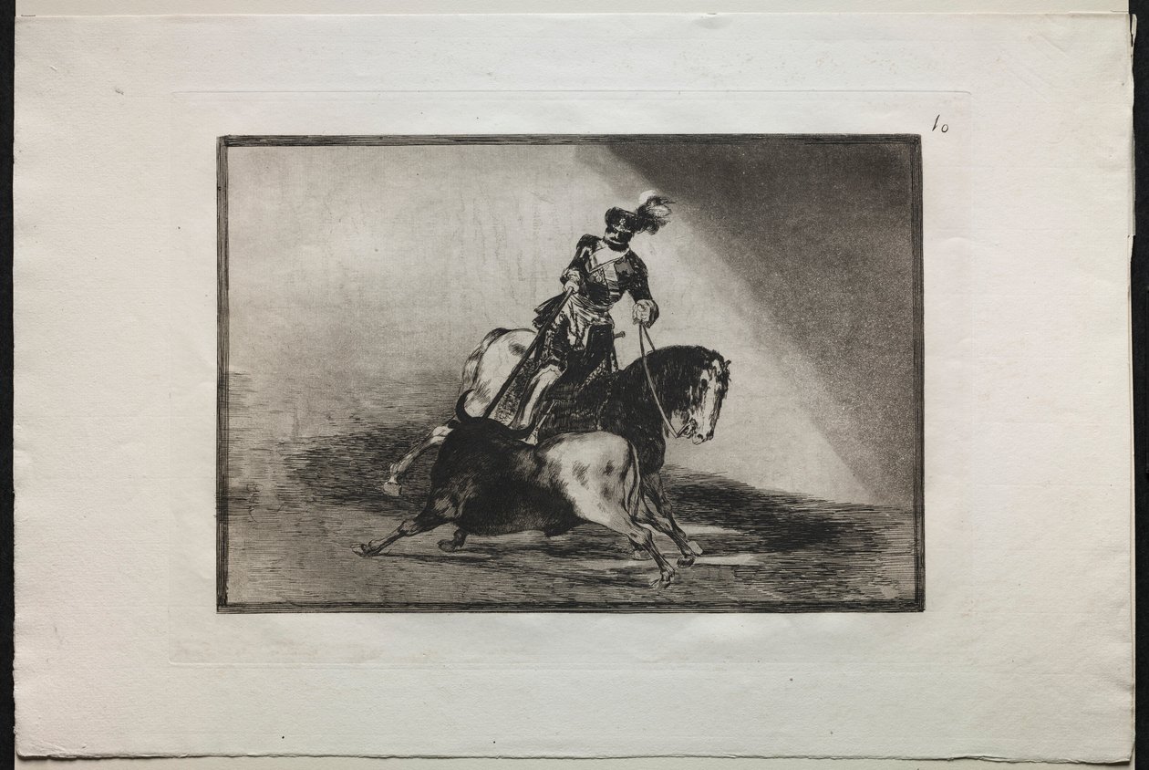 Härkätaistelut: Kaarle V keihäämässä härkää, 1876. tekijältä Francisco de Goya