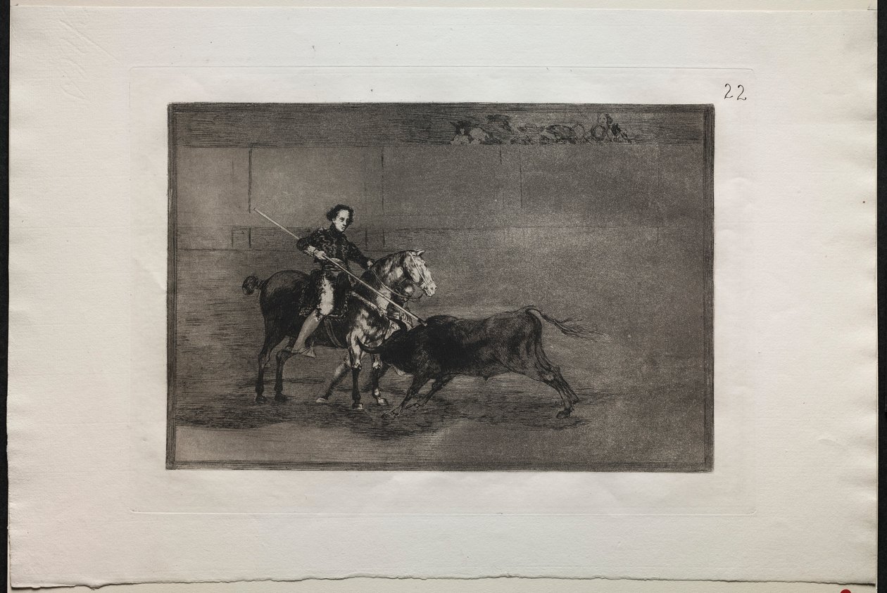 Härkätaistelut: Juhlitun Pajueleran miehekäs rohkeus kehässä Saragosassa, 1876. tekijältä Francisco de Goya