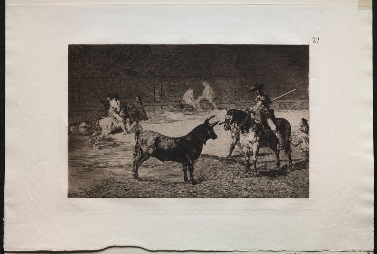 Härkätaistelut: The Celebred Picador, Fernando del Toro, Draws the Fierce Beast on..., 1876. tekijältä Francisco de Goya