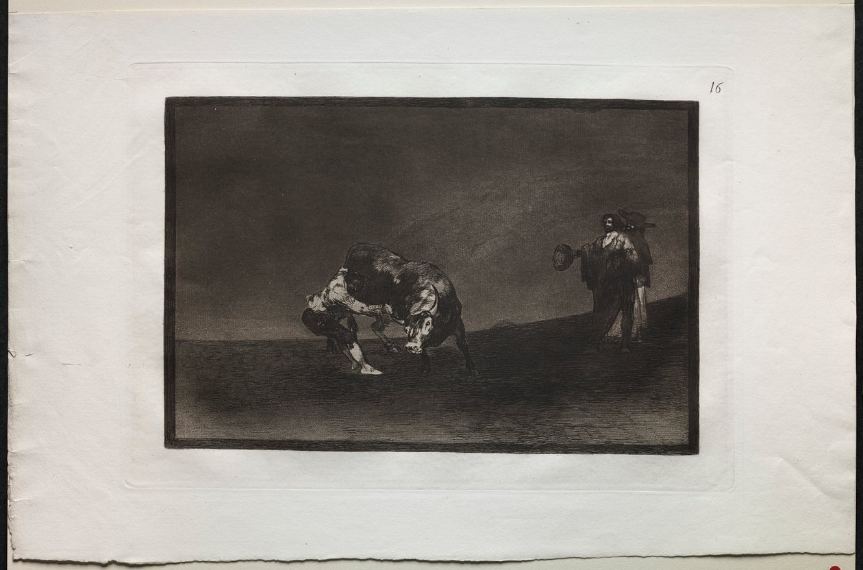 Härkätaistelut: Sama mies heittää härän kehään Madridissa, 1876. tekijältä Francisco de Goya