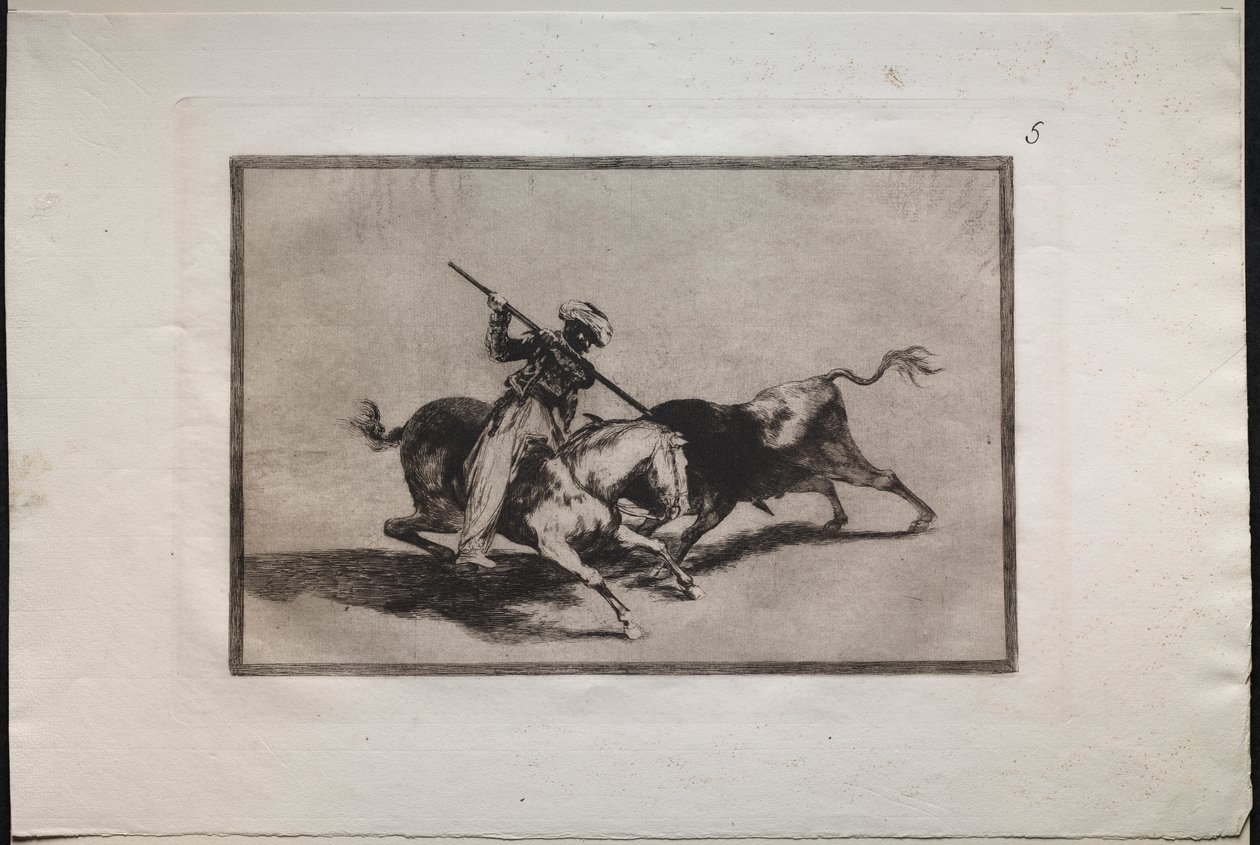 Härkätaistelut: Hengellinen mauri Gazul taistelee ensimmäisenä sääntöjen mukaan tekijältä Francisco de Goya