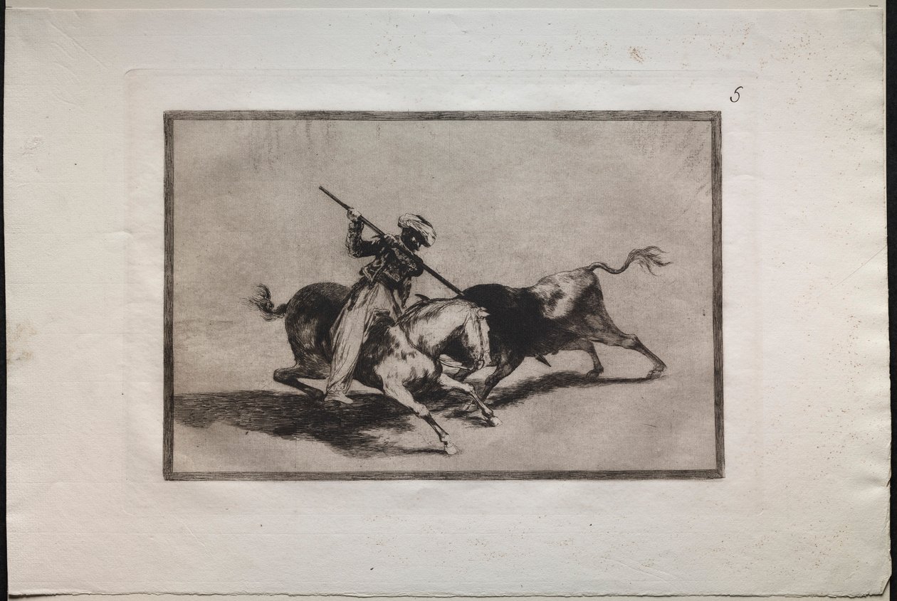 Härkätaistelut: Hengellinen mauri Gazul taistelee ensimmäisenä sääntöjen mukaan, 1876. tekijältä Francisco de Goya