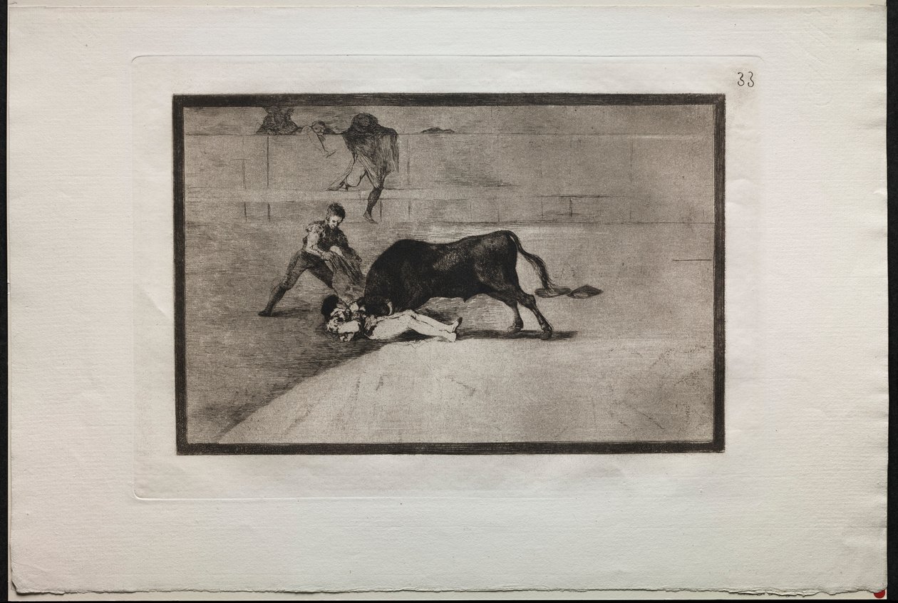 Härkätaistelut: Pepe Illon epäonninen kuolema kehässä Madridissa, 1876. tekijältä Francisco de Goya