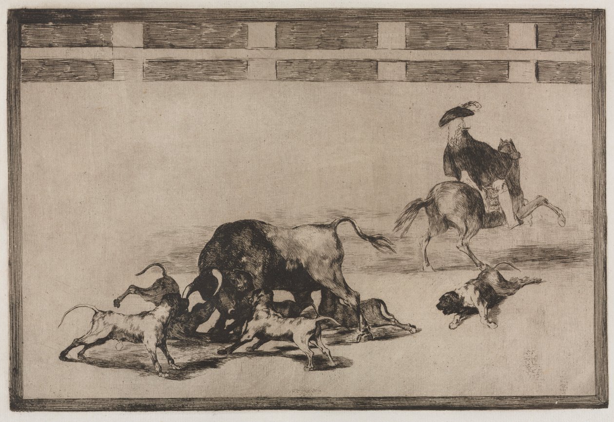 Härkätaistelut: He löysivät koirat härällä, 1876. tekijältä Francisco de Goya