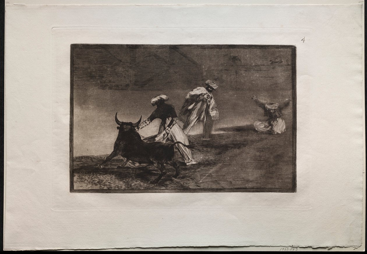 Härkätaistelut: He pelaavat toista niemen kanssa aitauksessa, 1876. tekijältä Francisco de Goya