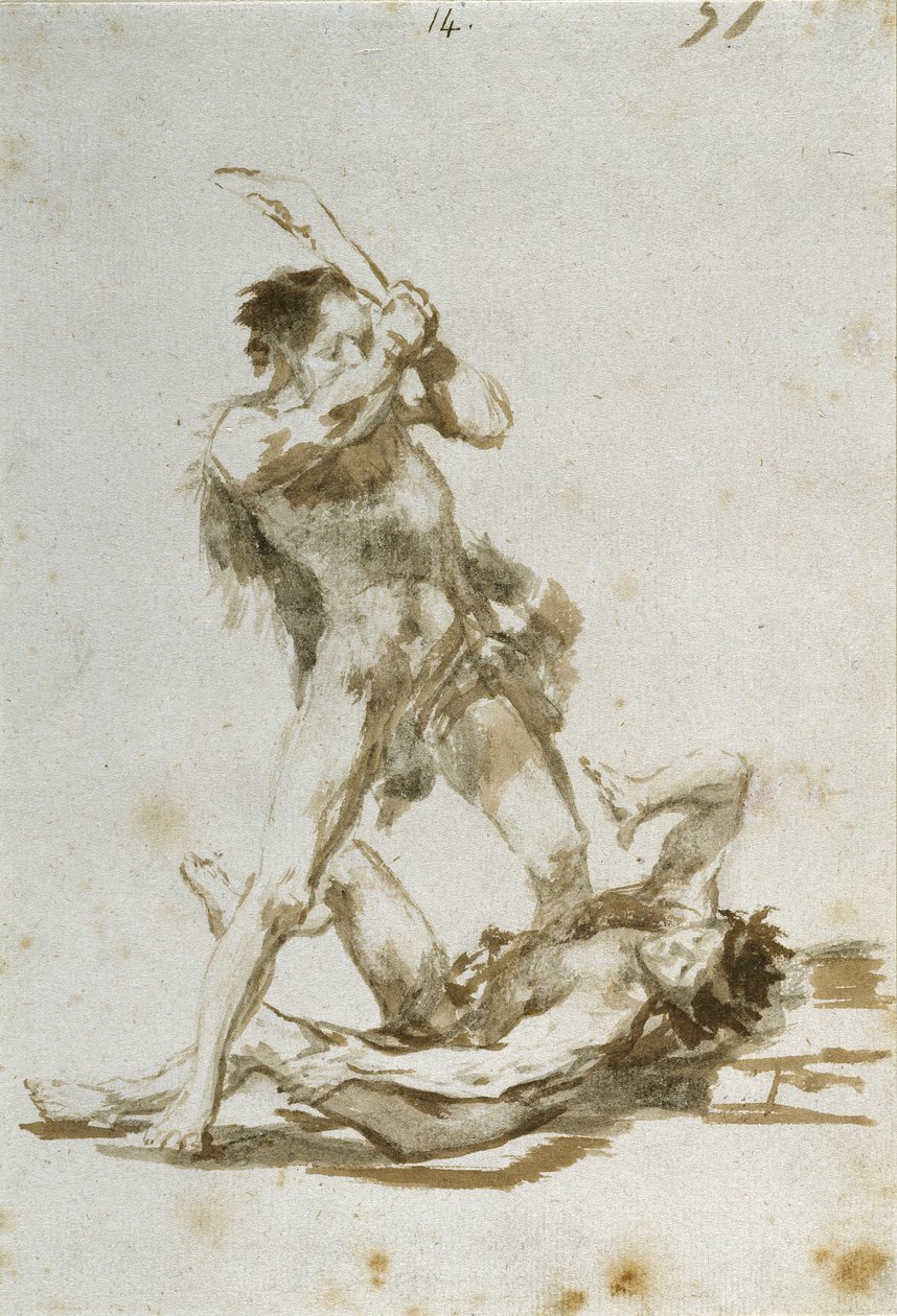 Kain ja Abel (sivellin ja ruskea pesu paperille) tekijältä Francisco de Goya
