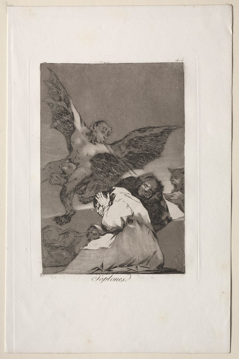 Caprichos: Tale-Bearers-Blasts of Wind. tekijältä Francisco de Goya