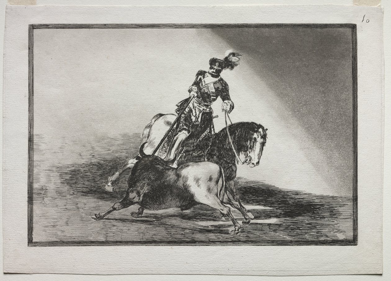 Charles V keihäämässä härkää kehässä Valladolidissa tekijältä Francisco de Goya
