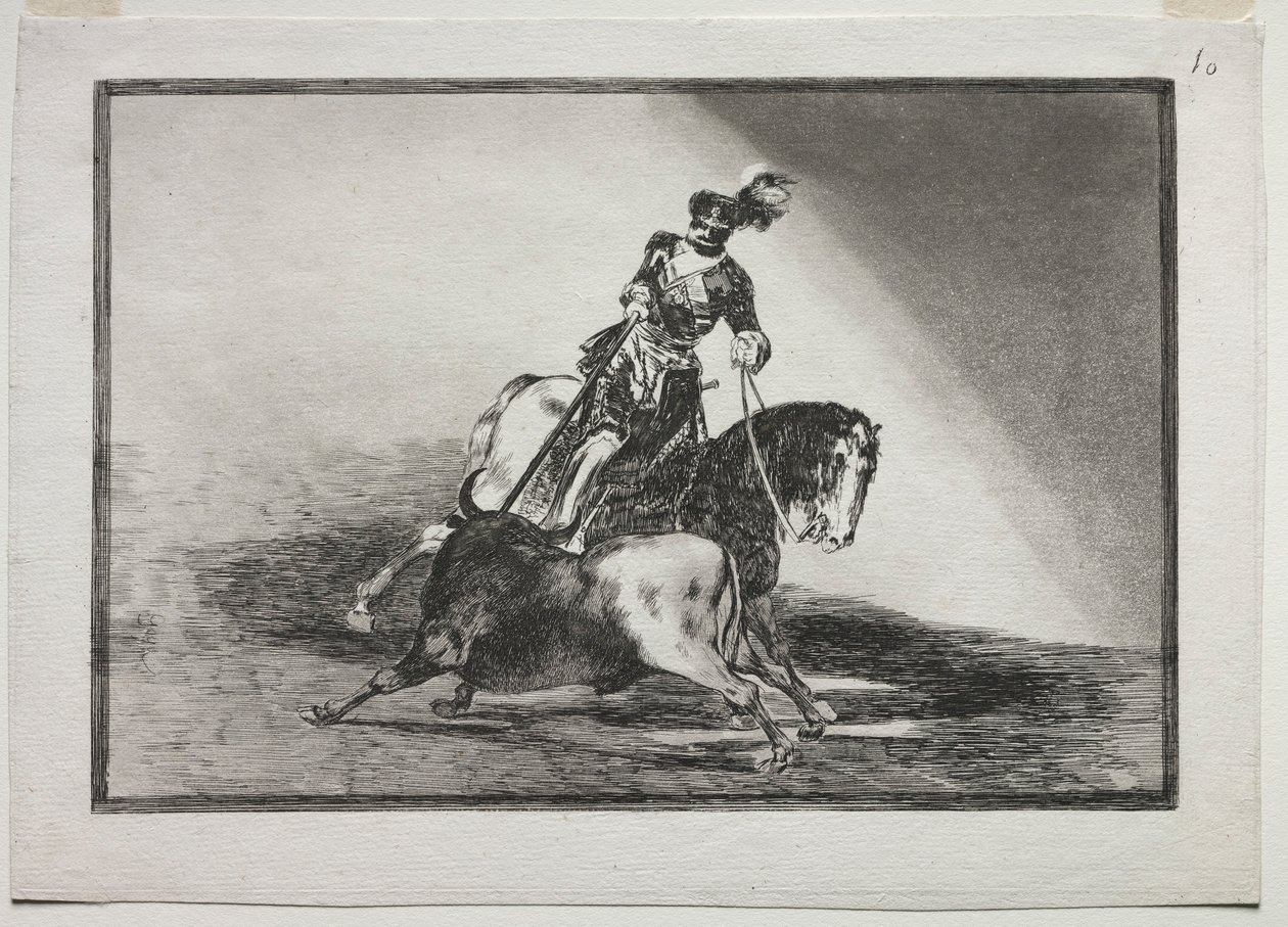 Charles V keihäämässä härkää kehässä Valladolidissa, 1815-1816. tekijältä Francisco de Goya