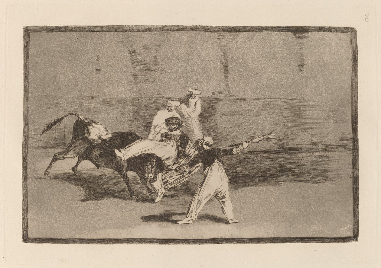 Moorin vangittama ollessaan aukiolla (Mauri, jonka härkä vangitsee kehässä) tekijältä Francisco de Goya
