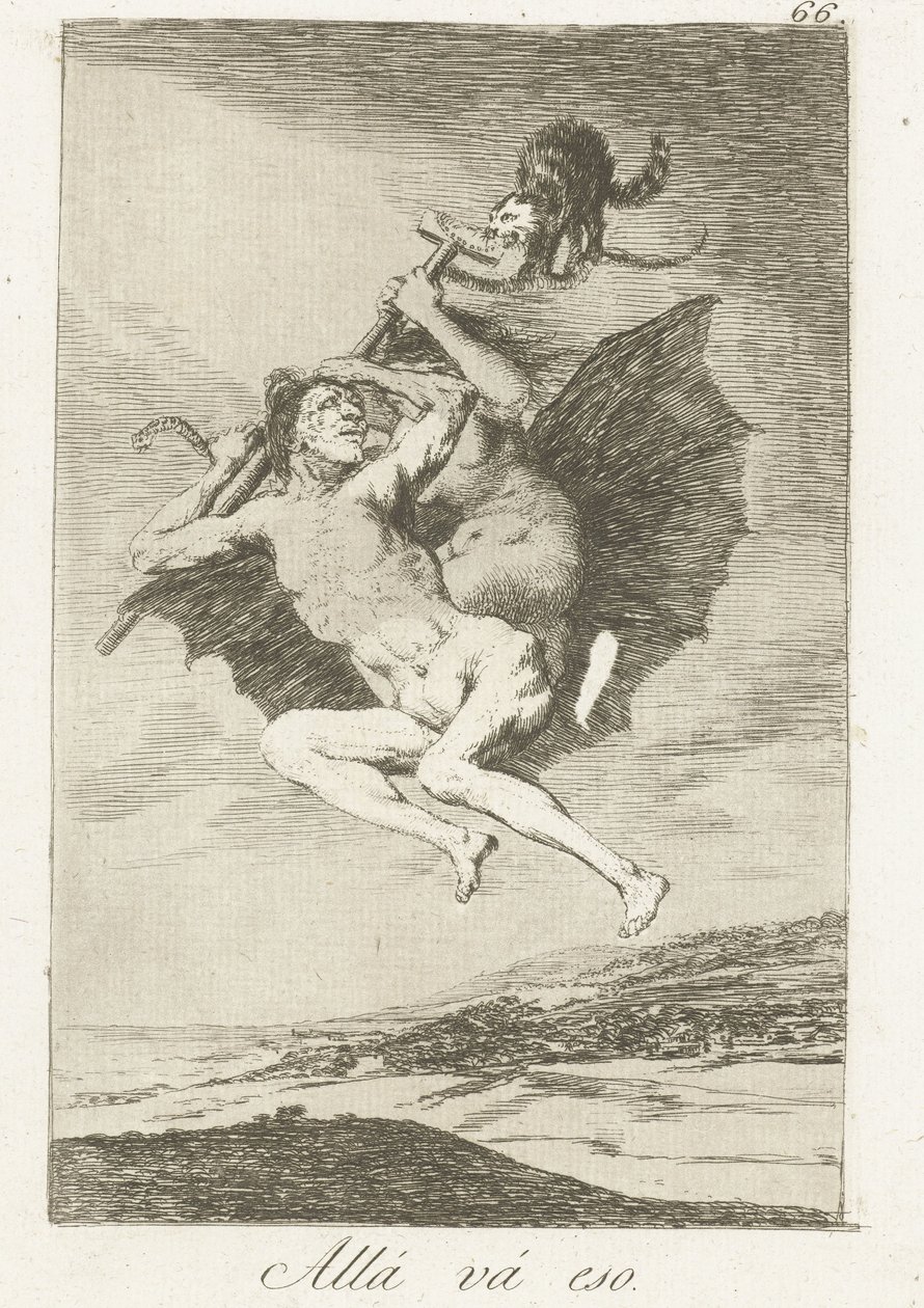 siellä he menevät Alá vá eso (otsikko esineessä) Los Caprichos (sarjan nimi) tekijältä Francisco de Goya