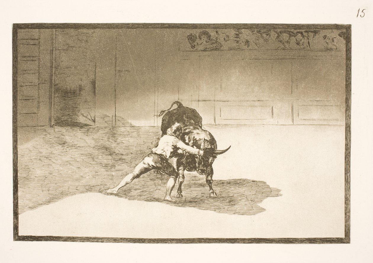 Kuuluisa Martincho asettaa banderillat, huijaa härän kehon liikkeillä tekijältä Francisco de Goya