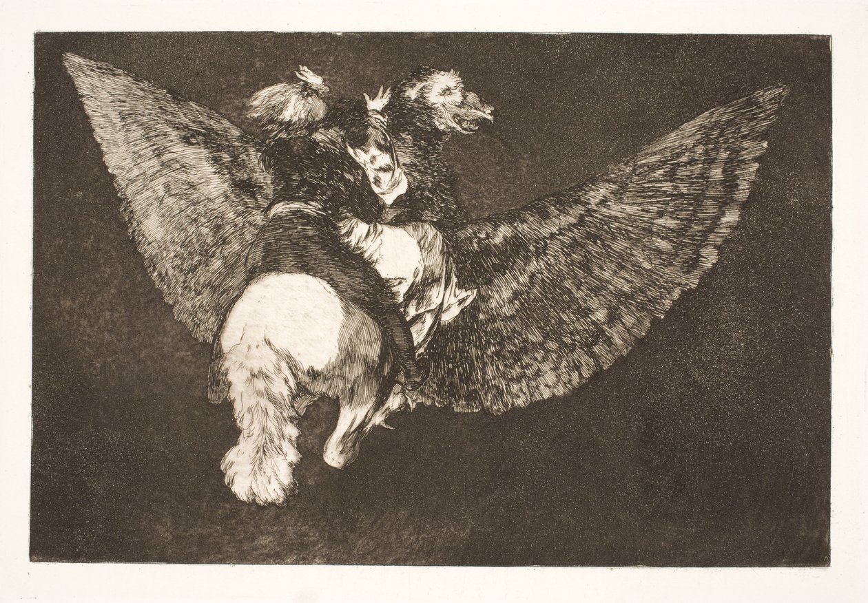 The Flying Folly (Lupa ystävä, joka piilottaa sinut siipiensä alle ja puree sinua nokallaan) tekijältä Francisco de Goya