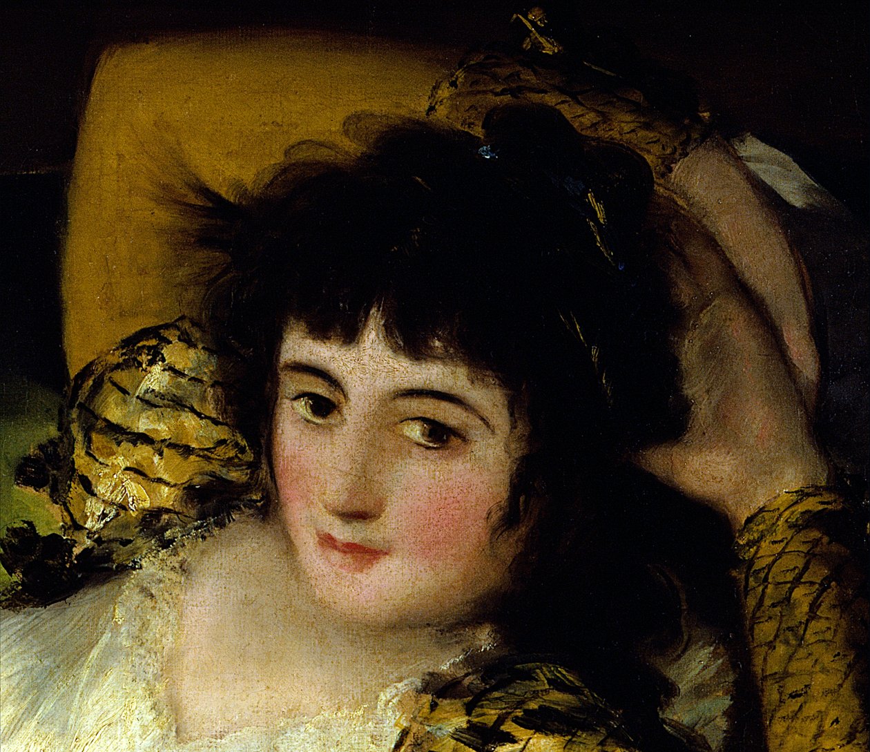 Yksityiskohta "Pukeutuneen söpöläisen" maalauksesta, Francisco de Goya (1746-1828) 1800-luvun aurinko. 0,95 x 1,88 m Madrid. Pradon museo. tekijältä Francisco de Goya