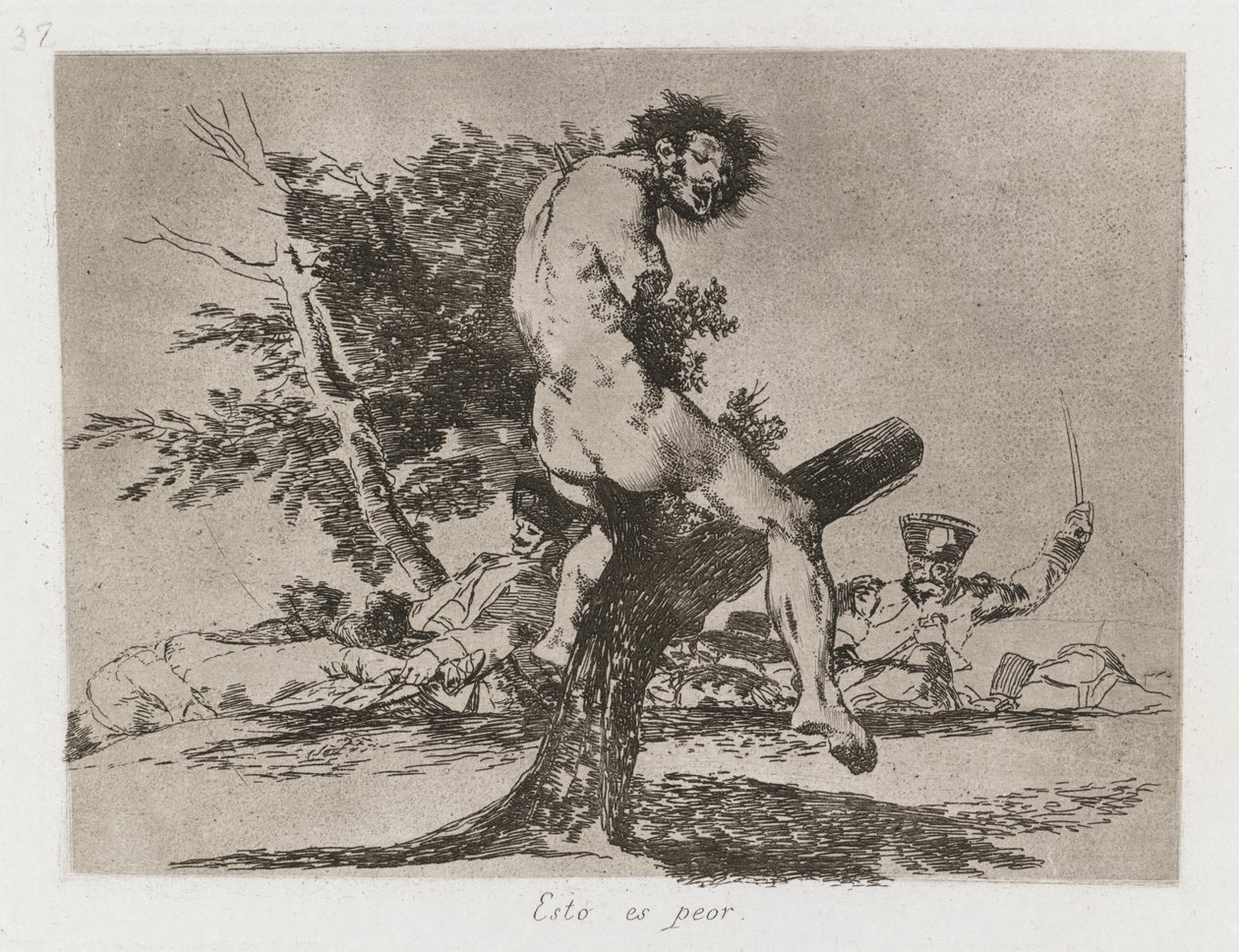 Sodan katastrofit: Pl. 37, Tämä on pahempaa, 1810-1813. tekijältä Francisco de Goya