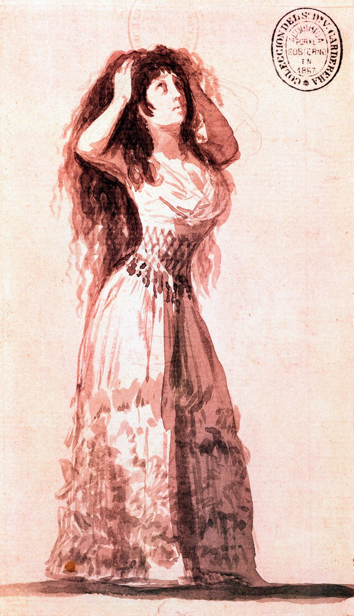Herttuatar Alba laittaa hiuksensa järjestykseen. Piirustus Francisco de Goya y Lucientes (1746-1828). 1796. tekijältä Francisco de Goya