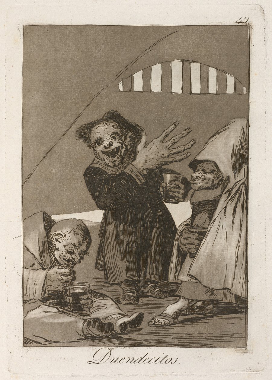 pienet tontut Hobgoblins. Los Caprichosista, 1797-1798 tekijältä Francisco de Goya