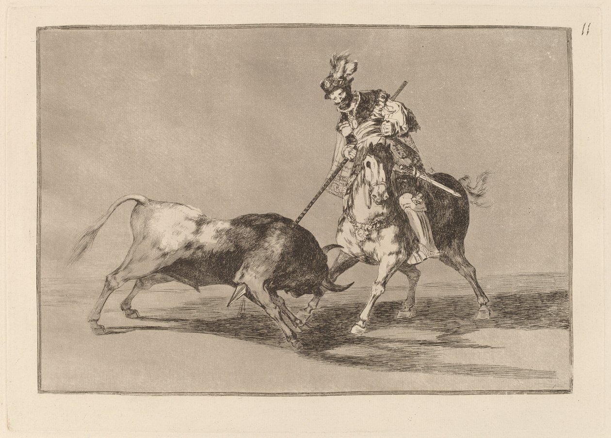 El Cid Campeador keihäs toista härkää (The Cid Campeador Spearing Another Bull) tekijältä Francisco de Goya