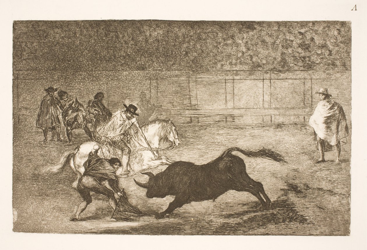 Espanjalainen ratsastaja murtaa lyhyitä keihäitä sekuntiensa avulla tekijältä Francisco de Goya