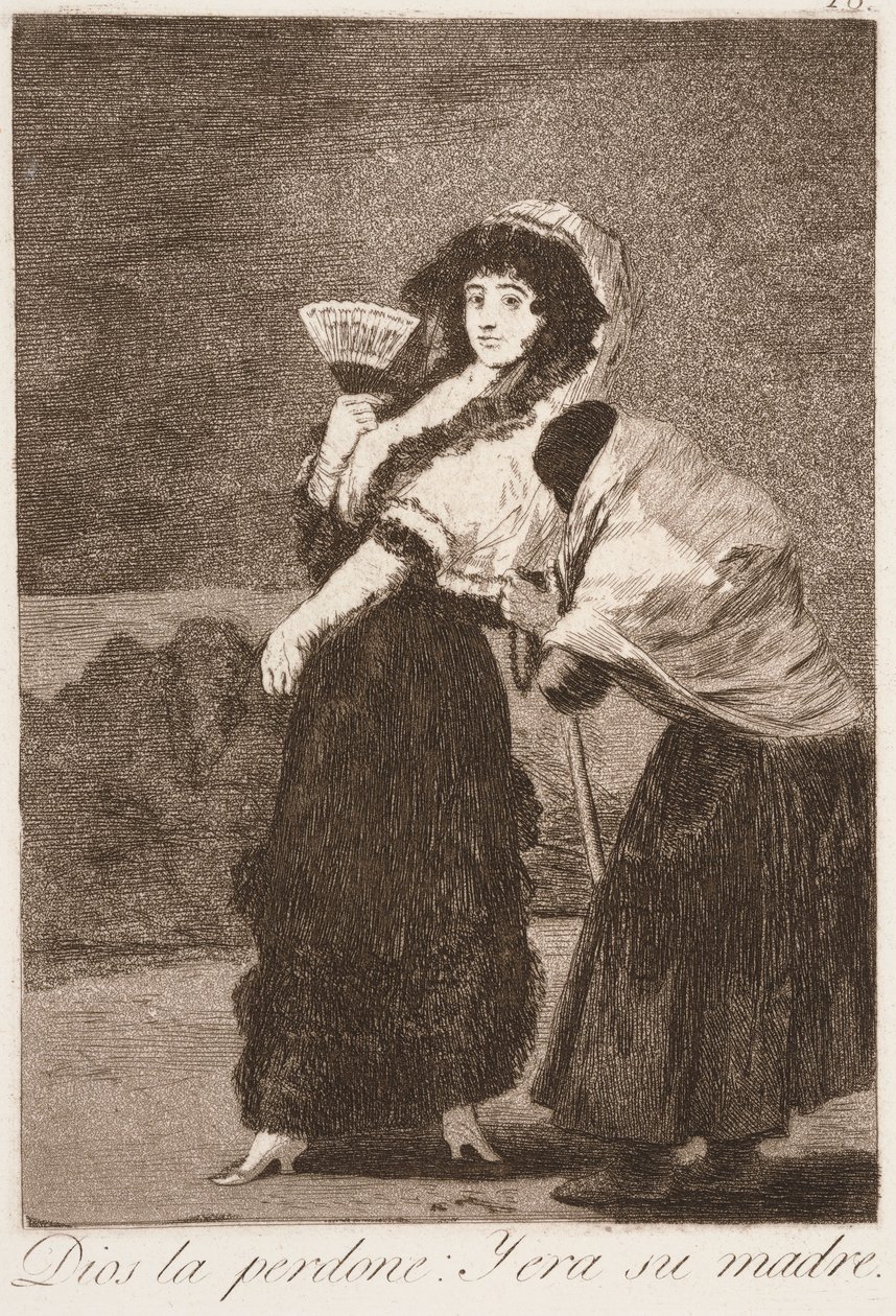 ”Luojan tähden: Ja se oli hänen äitinsä” (Dios la perdone: y era su madre) sarjasta Los Caprichos tekijältä Francisco de Goya