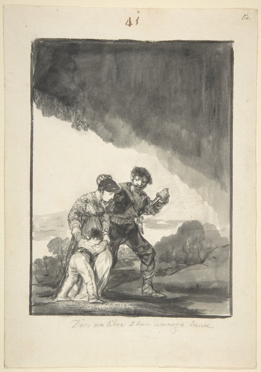 Jumala pelasta meidät sellaisesta katkerasta kohtalosta, n. 1816-20 (harjaa intialaisella musteella ja harmaalla pesulla ja raapimalla) tekijältä Francisco de Goya