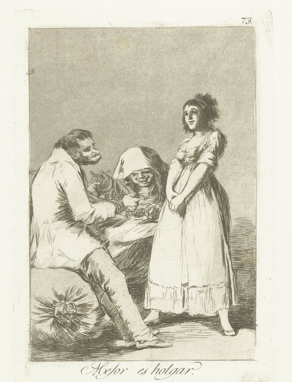 On parempi olla laiska Mejor es holgar (otsikko esineessä) Los Caprichos (sarjan nimi) tekijältä Francisco de Goya