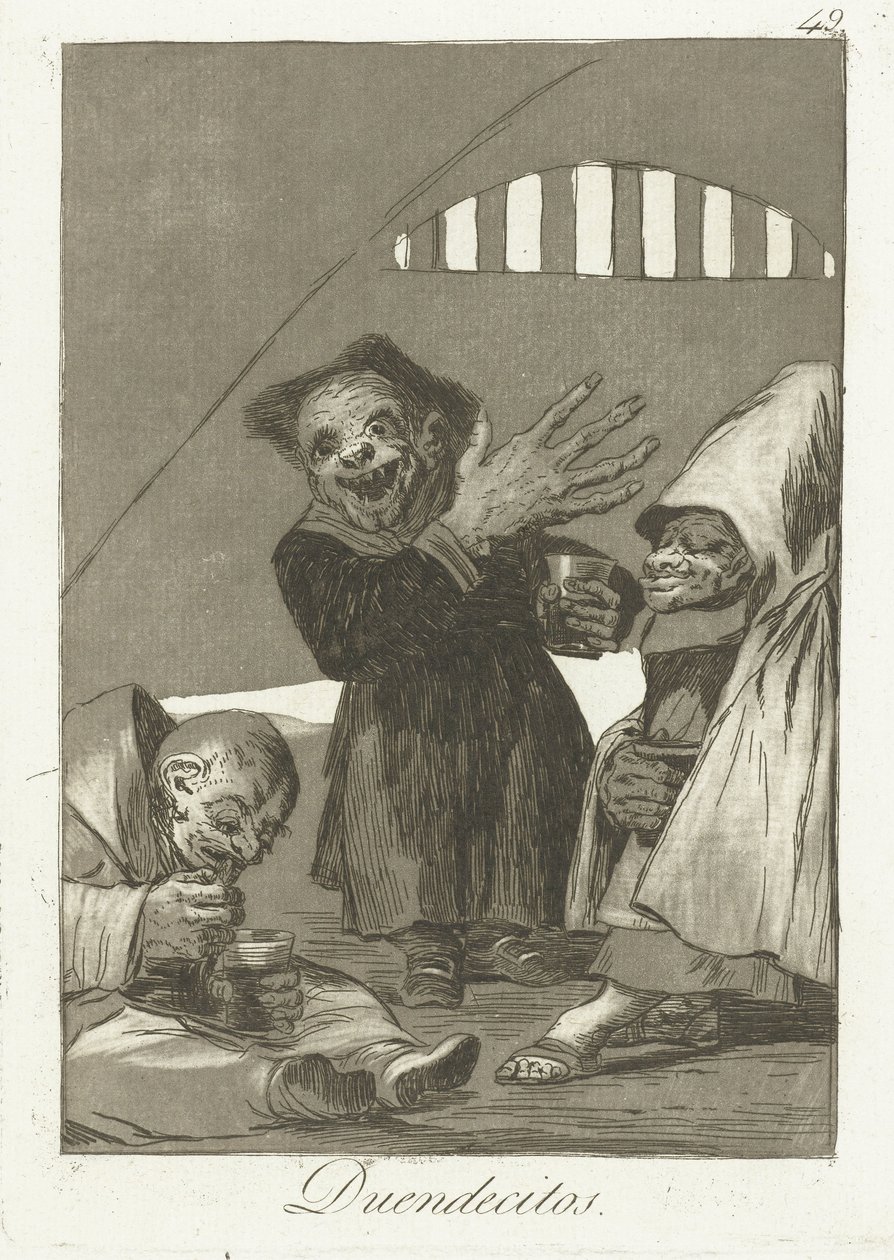 kobolds pienet tontut Los Caprichos (sarjan nimi) tekijältä Francisco de Goya