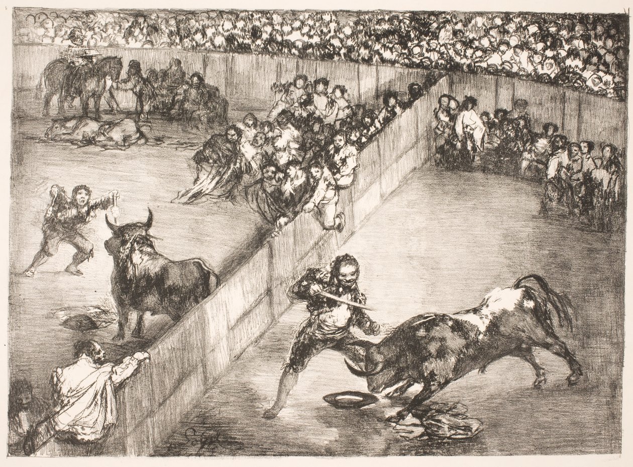 "La Division de la Place" [härkätaistelu jaetulla areenalla] tekijältä Francisco de Goya