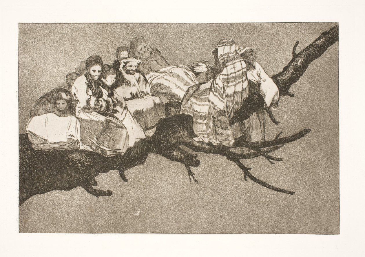Naurettavaa hulluutta (oksien välissä käveleminen / hatun läpi puhuminen) tekijältä Francisco de Goya