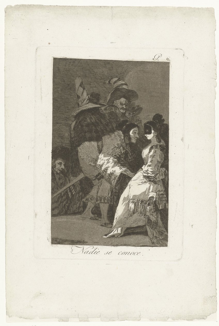 Kukaan ei tunne itseään Nadie se conoce (otsikko esineessä) Los Caprichos (sarjan nimi) tekijältä Francisco de Goya