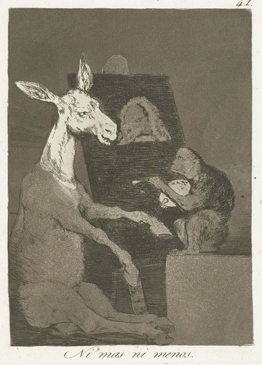 Ei enempää eikä vähempää Ni mas ni menos (otsikko esineessä) Los Caprichos (sarjan nimi) tekijältä Francisco de Goya