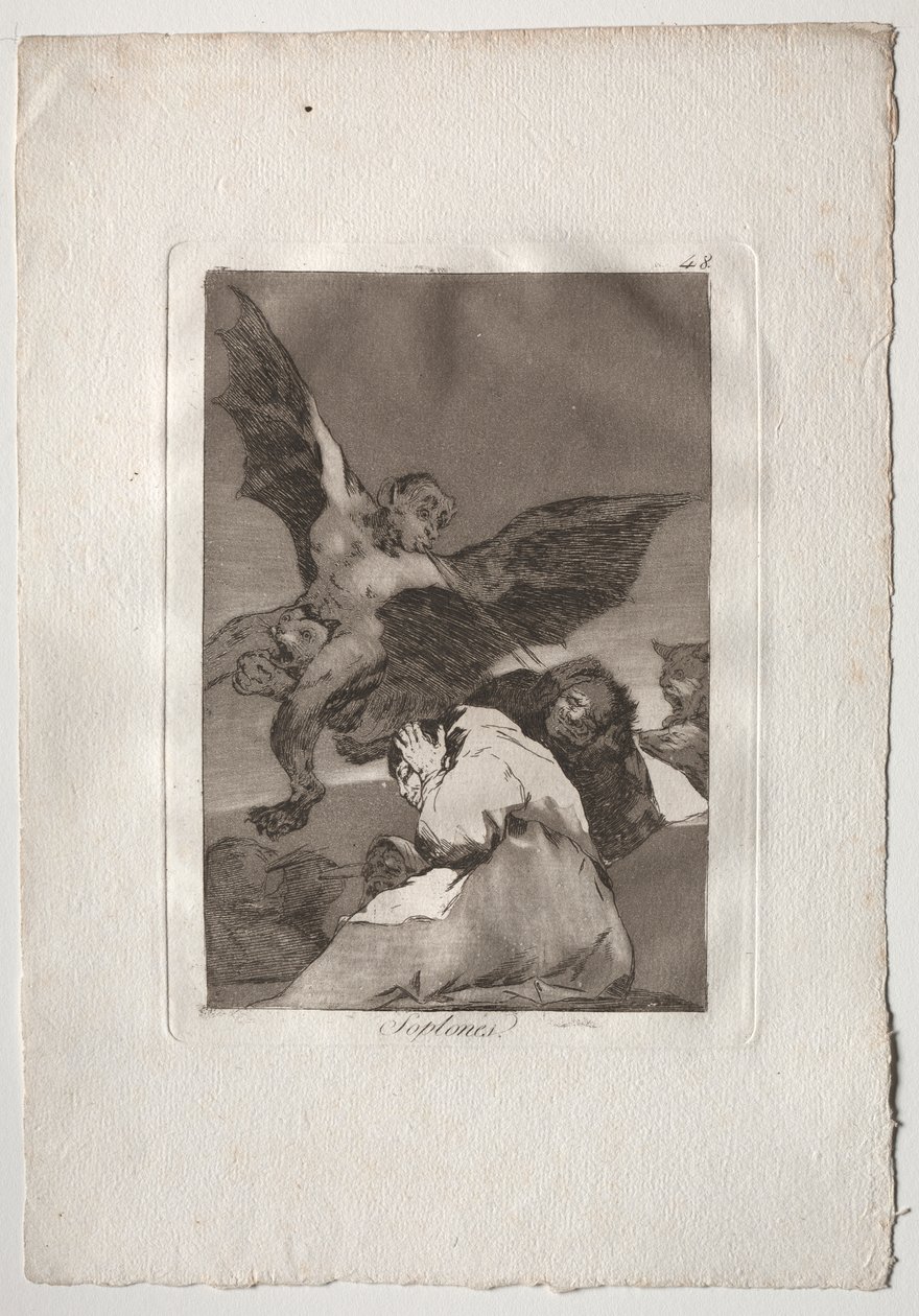 Ochenta Caprichos: Tale-Bearers-Blasts of Wind tekijältä Francisco de Goya