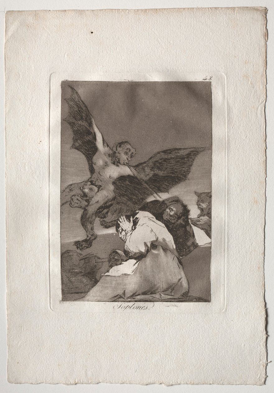 Ochenta Caprichos: Tale-Bearers-Blasts of Wind, 1793-1798. tekijältä Francisco de Goya