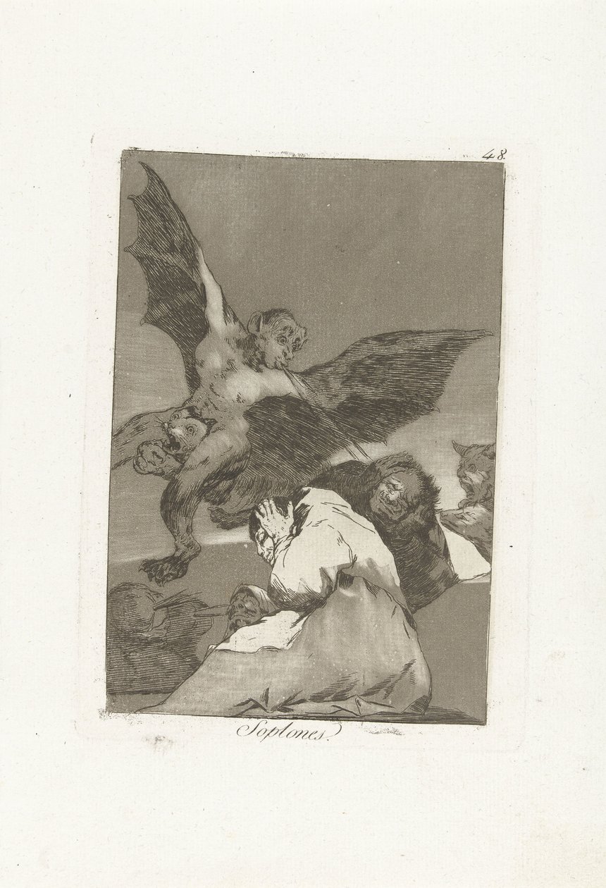 Oorblazers Soplones (otsikko esineessä) Los Caprichos (sarjan nimi) tekijältä Francisco de Goya