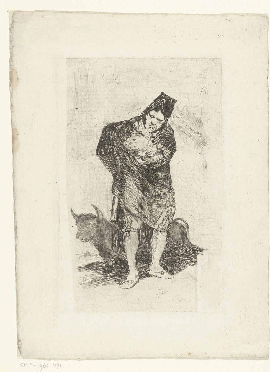 Vanha härkätaistelija El embozado tekijältä Francisco de Goya