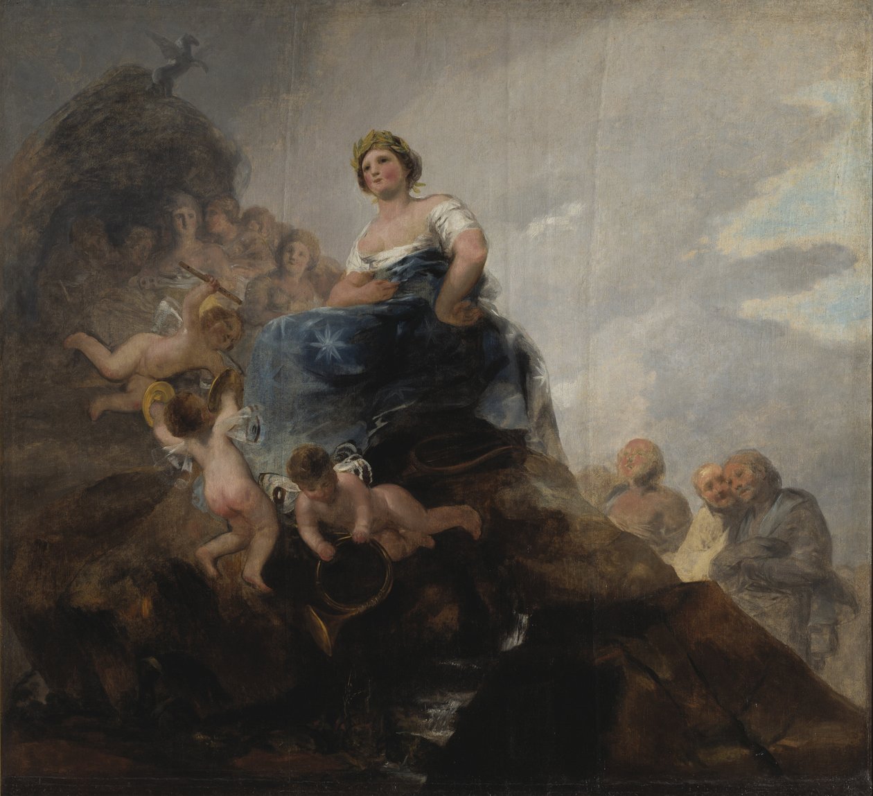 Poesie et poetes - Runous ja runoilijat, kirjoittanut Goya, Francisco, de (1746-1828). Öljy kankaalle. Mitat: 298x326 cm. Tukholman kansallismuseo tekijältä Francisco de Goya